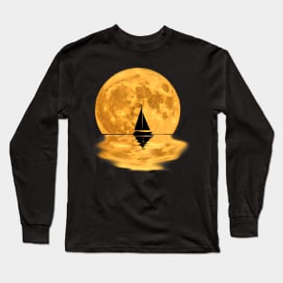 Sailboat night cruise boating sailing full moon Long Sleeve T-Shirt